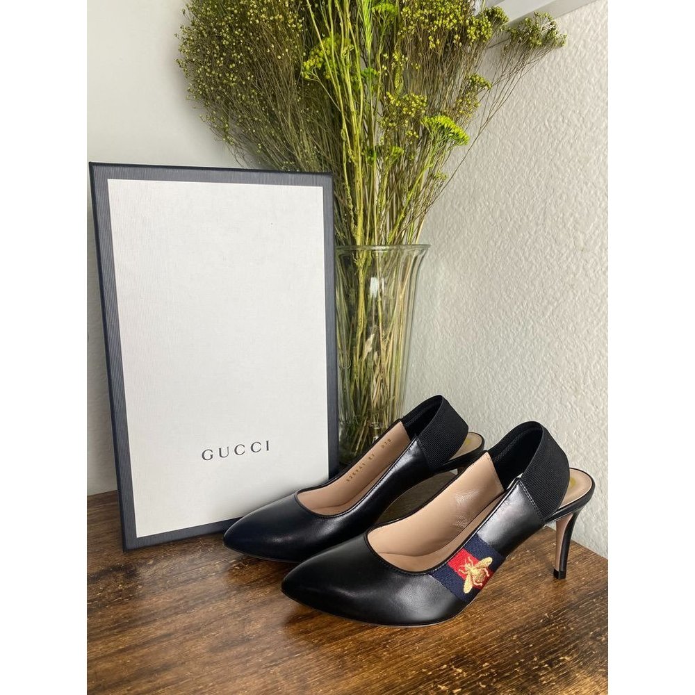 GUCCI Calfskin Web Sylvie High Heel Slingback Pump